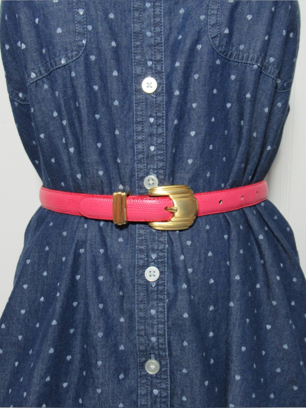 Vintage 1987 Liz Claiborne Croc Embossed Pink Leather Belt Size Small